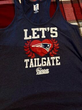 NFL Women's Navy Blue 'Let's Tailgate' Tank Top with Red Heart Graphic